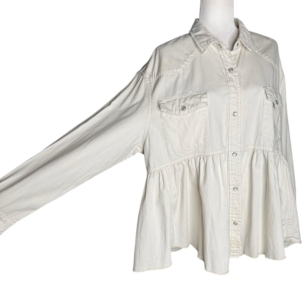 We The Free by Free People "Dylan" Peplum Cotton Denim Shacket – Women's Large - Picture 5 of 13